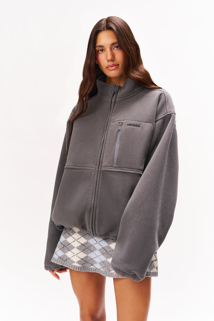 GUIZIO FLEECE ZIP UP JACKET IN HEATHER GREY