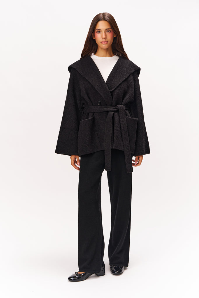 CAROLINE WRAP SWEATER IN BLACK