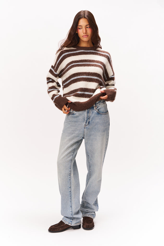 HAWLEY OVERSIZED STRIPE WOOL JUMPER IN CREAM STRIPE