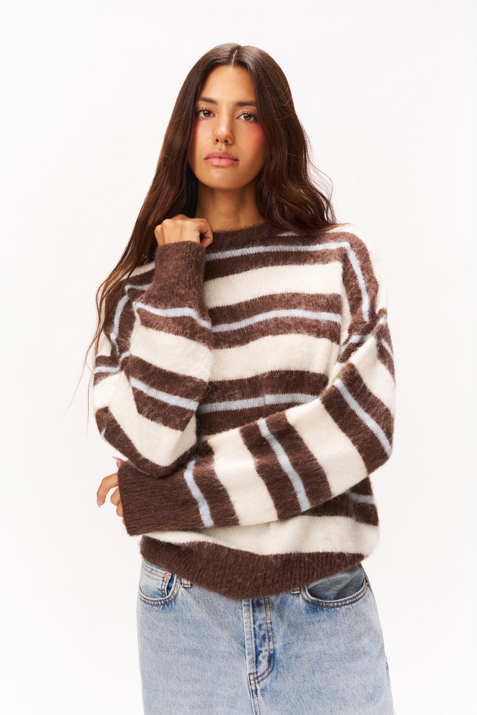 HAWLEY OVERSIZED STRIPE WOOL JUMPER IN CREAM STRIPE