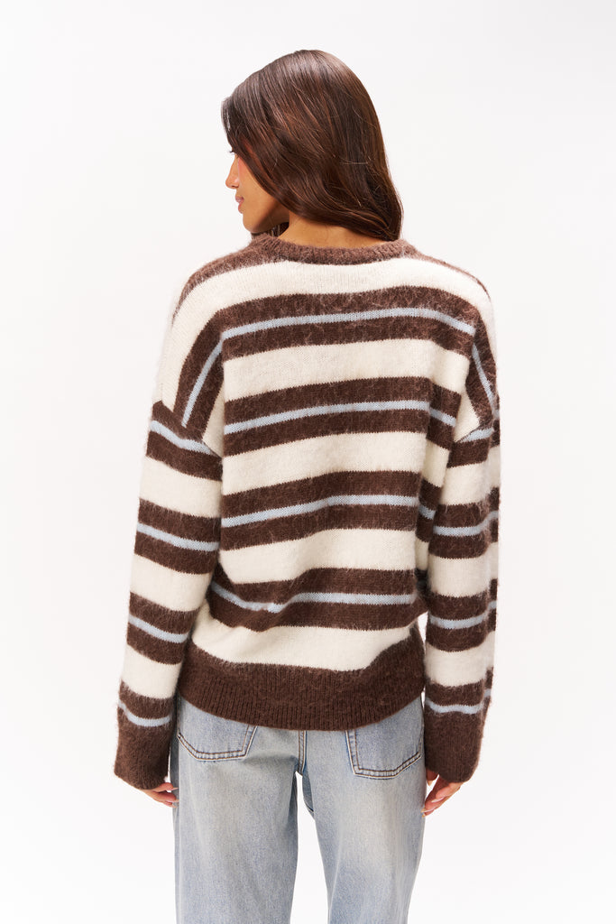 HAWLEY OVERSIZED STRIPE WOOL JUMPER IN CREAM STRIPE