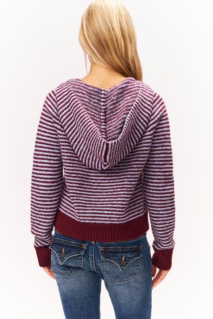 MELINA KNIT JACKET IN BURGUNDY & BLUE STRIPE