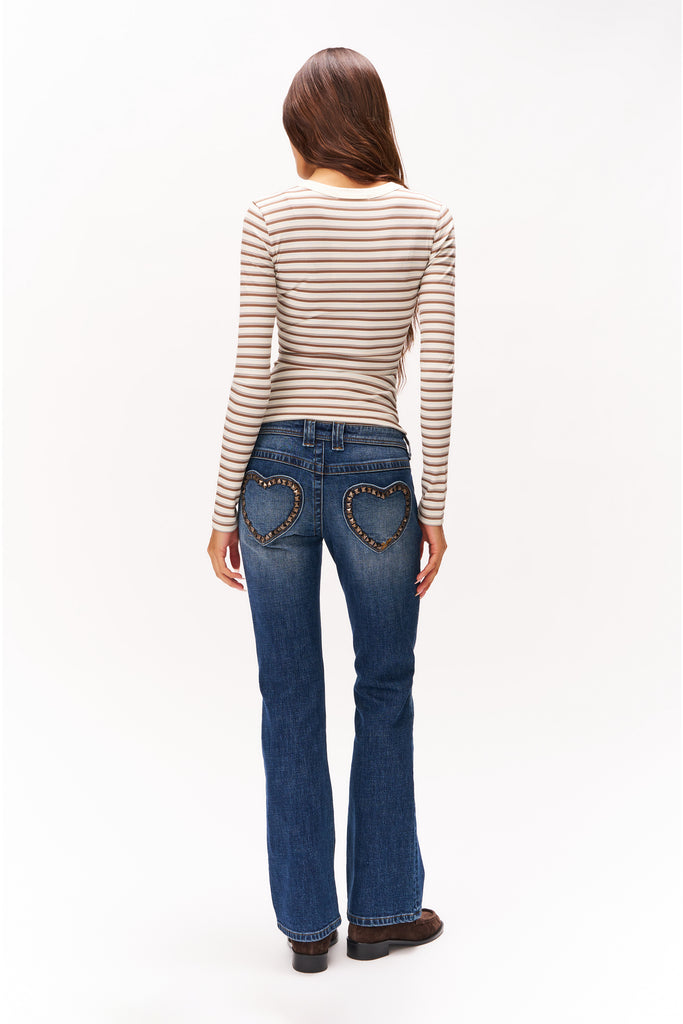 CREW LONG SLEEVE IN IVORY BROWN PREPPY STRIPE