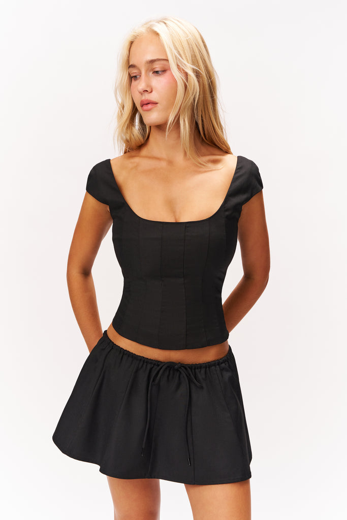 Leila Twill Mini Skirt in Black