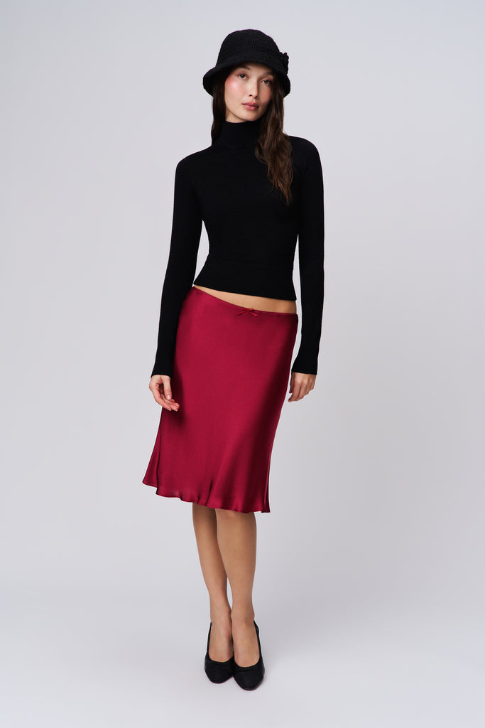 Paloma Satin Skirt In Merlot 