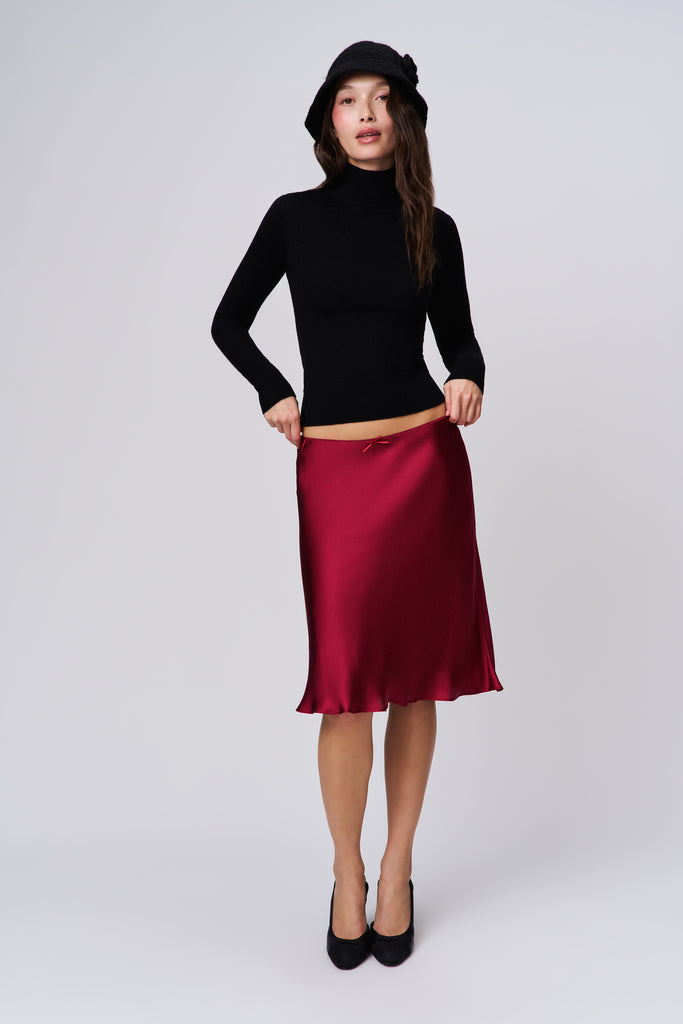 Paloma Satin Skirt In Merlot 