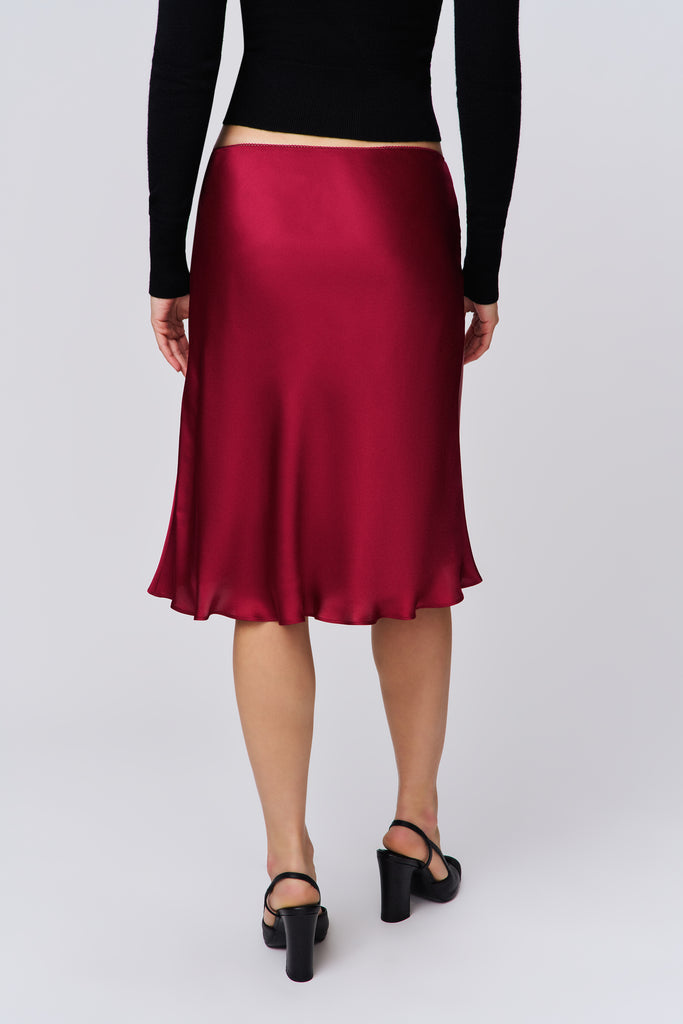 Paloma Satin Skirt In Merlot 