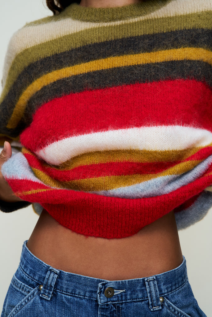 HAWLEY OVERSIZED STRIPE WOOL JUMPER IN OLIVE