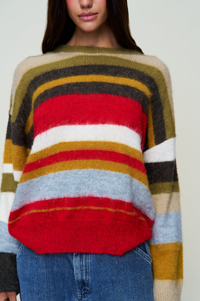 HAWLEY OVERSIZED STRIPE WOOL JUMPER IN OLIVE