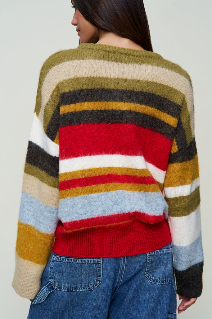 HAWLEY OVERSIZED STRIPE WOOL JUMPER IN OLIVE