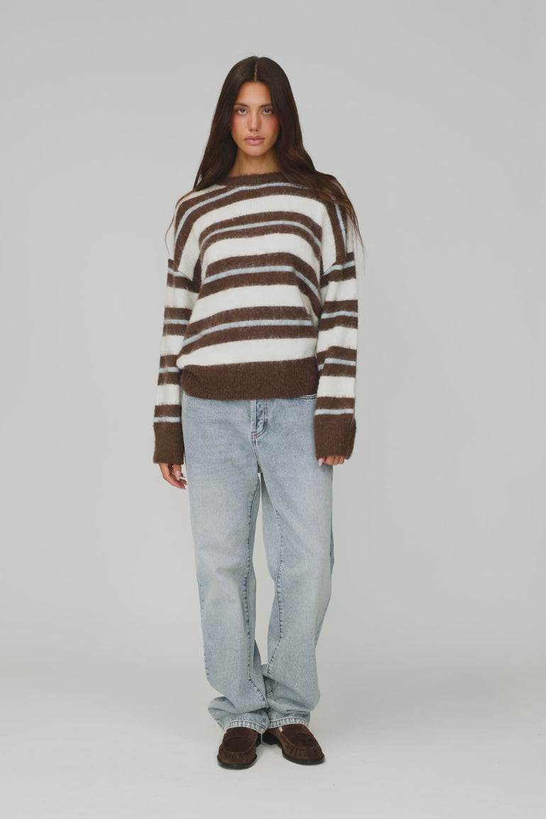 Hawley Oversized Stripe Wool Jumper in Cream Stripe